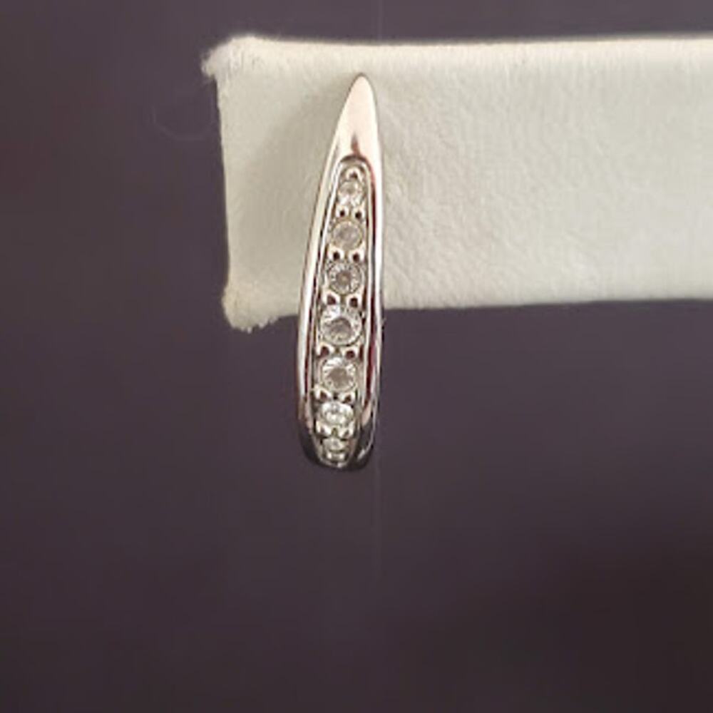 Swarovski Half Hoop Crystal‎ Pierced Earrings Rhodium Plated Swan Signed Dainty